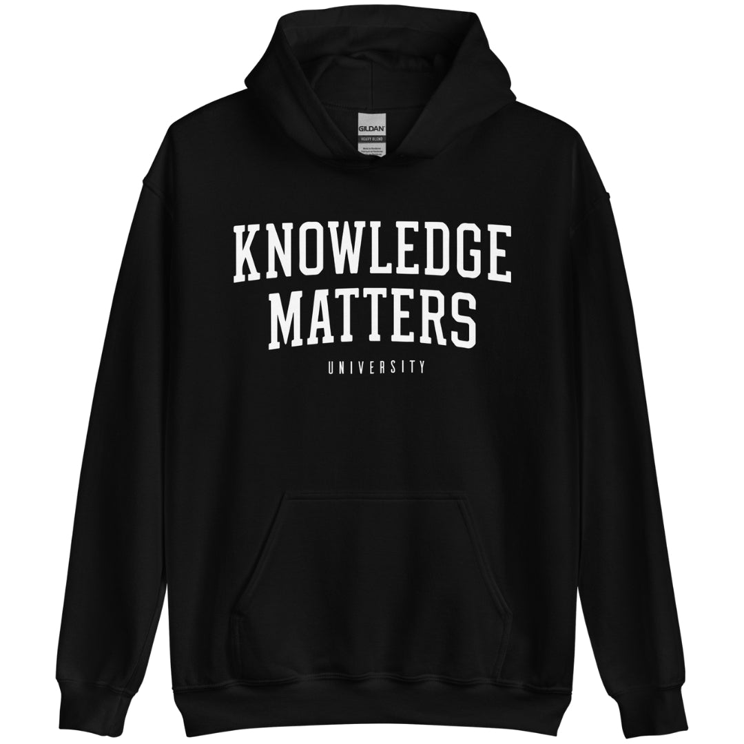 "Knowledge Matters" Black Classic Hoodie with (White Print)